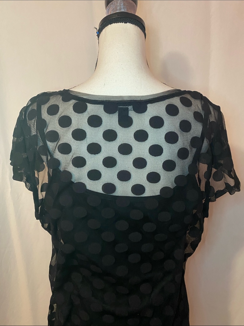INC International Concepts Black Polka Dot Mesh Short Sleeve Blouse - Picture 4 of 7